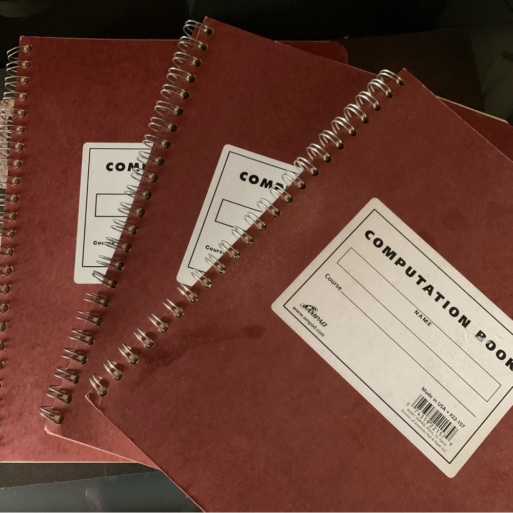 3 Ampad TX Computation Note Books 76 Pages, One Has 3 Pages Of Writing 2 Unused